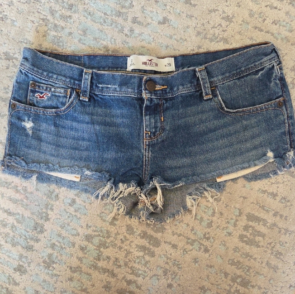 Hollister Raw Hem Medium Blue Denim Cutoff Shorts
